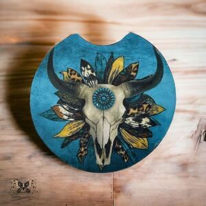 Turquoise Rams Head Car Coaster Set